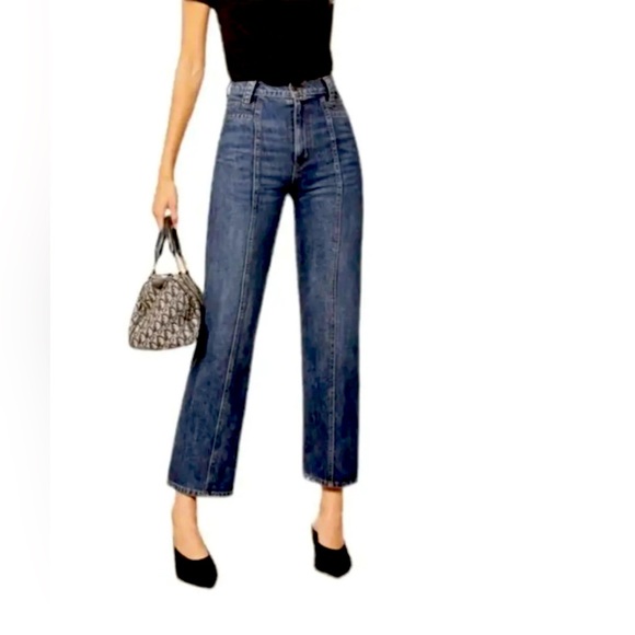 SOLD⭐️SOLD⭐️Reformation 70s Stud Jean High Waisted Crop Baltic Wash Jeans 25 - Picture 3 of 10